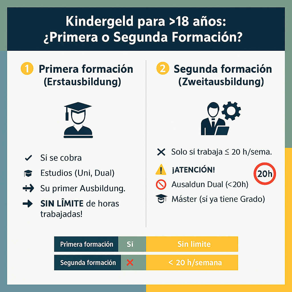 Tabla explicativa Kindergeld: primera y segunda formación Ausbildung para mayores de 18 años