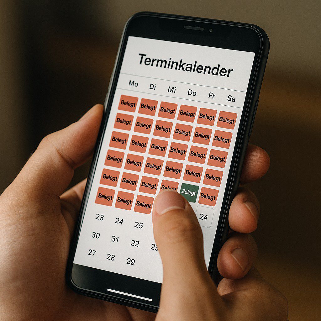 Persona actualizando desde el móvil la web de citas del Bürgeramt para encontrar un hueco libre para empadronarse.